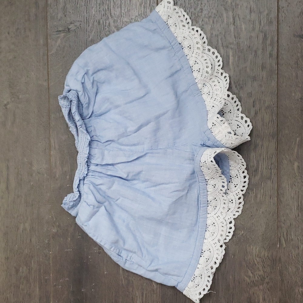 Lace trim chambray shorts
